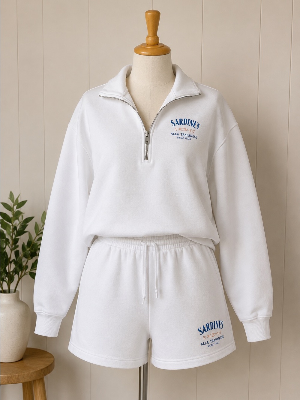 AE White Half-Zip Sweatshirt & Shorts Set
